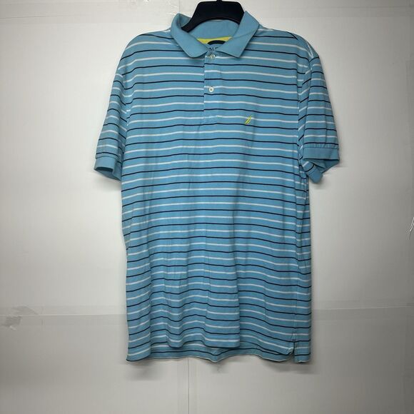Nautica Men's Polo Shirt Classic Fit Size Large Blue Striped Collared - Picture 1 of 8